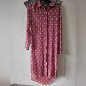 Elegant Pink Patterned Shirt Dress Size Large